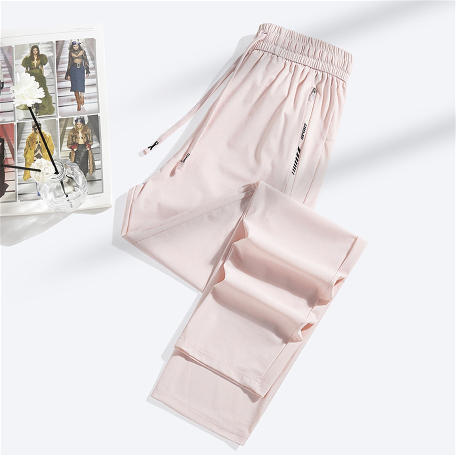 thumbnail image 4 of Pantalones de chándal unisex con estampado floral y cintura elástica - Estilo informal holgado, material de poliéster suave, múltiples tallas para hombre/mujer, 4 of 4